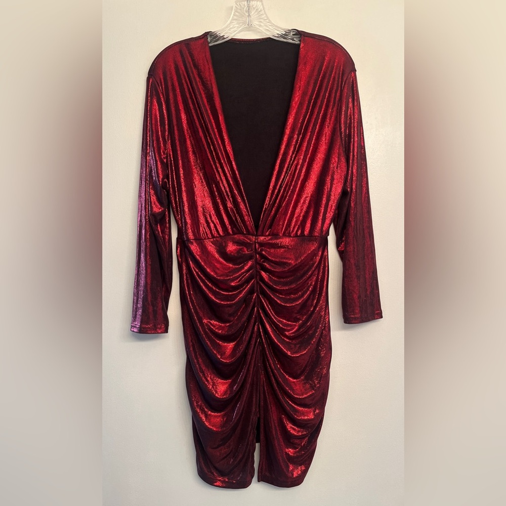 Y2K Metallic  Red Ruched Dress dress size L
